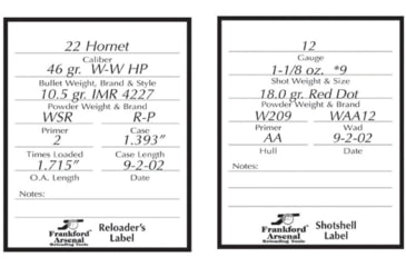 Image of Frankford Arsenal Pistol and Rifle Reloaders Labels, 100 Pack, Blue/White, 202364