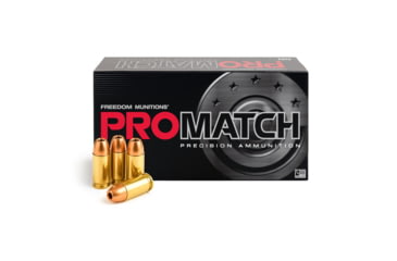 Image of Freedom Munitions ProMatch 9mm Luger 124 Grain Hollow Point Brass Pistol Ammo, 50 Rounds, FMS9H124N50