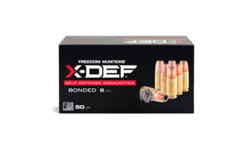 Image of Freedom Munitions X-DEF Defense 9mm Luger 115 Grain Hollow Point Brass Pistol Ammo, 50 Rounds, FMX9XD115N50
