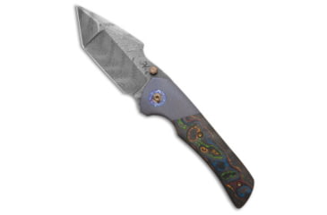 Image of Freeman Outdoor Gear Harley Chad Nichols Damascus &amp; 80's Camo Carbon w/Zircuti Accents Folding Knife, 3.40in, Damascus, Harpoon Blade, Carbon Fiber, Black Handle, Black/Black, 8.08 inch, BHQ-185458