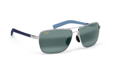 Image of Maui Jim Freight Trains Sunglasses w/ Silver w/ Blue Tips Frame and Neutral Grey Lenses - 326-17, Quarter View