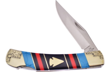 Image of Frost Assorted Stone Lockback Folding Knife, 3in Mirror SS Clip Point Blade, Red, Black, Turquoise Color Stone Handle, SHS-536AH4