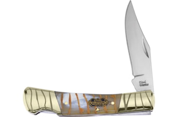 Image of Frost Barracuda Lockback Tiger Bone Folding Knife, 2.5 mirror finish stainless clip point blade, Tiger striped bone handle, SW-100TG