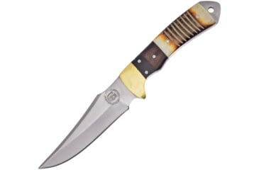 Image of Frost Beaver Tail Knife, Chipaway, 7.5in Overall, 3.5in Satin SS Clip Point Blade, Black Horn, Walnut Wood, Torch Bone Handle, Brown Leather Sheath, CW-506