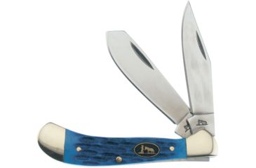 Image of Frost Blackhills Saddlehorn Folding Knife,Stainless Steel,Clip and Spey,Dakota Blue,Pick Bone Handle FBKH111DBL