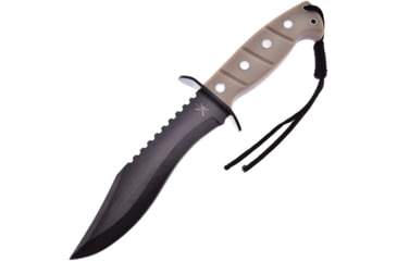 Image of Frost Sand 7in, Bowie Knife w/ Black ABS Sheath, 12in Overall, 7in, Black Finish Sawback Blade, Sand Rubber Handle, TX-1451SAND