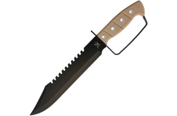 Image of Frost Bowie Tan Knife, 10 black finish sawback stainless blade, Tan rubber handle, TX-29SAND