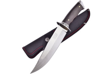 Image of Frost Bowie Walnut Wood Bowie Knife, Sharps Cutlery, 12in Overall, 7in Satin SS Clip Point Blade, Walnut Handle, SS Guard, Black Nylon Sheath, SHP-016SS