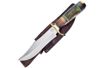 Image of Frost Calm Meadow Fixed Blade Knife, 12in Overall, 7in, Satin Stainless Blade, Green Sculpted Bone Handle, Leather Sheath, CW-882GB