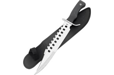 Image of Frost Chipaway Guardian Fixed Blade Knife, 11.75in, Standard Edge, Sawback, Satin, Black, Rubber Handle FCW140