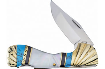 Image of Frost Choctaw Turquoise Silverhorse Folding Knife, Turquoise, black jet, and mother of pearl handle, SHS-105BBW