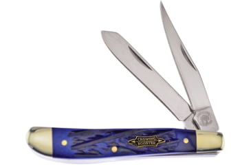 Image of Frost Crowing Rooster Trapper Blue Crowing Rooster Folding Knife, Mirror SS Clip/ Spey Blades, Blue Jigged Bone Handle, Nickel Silver Bolster, Inlay Shield, Blue, CR-265BLJB