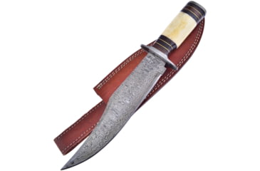 Image of Frost Damascus Bowie Knife, 8.5 Damascus steel clip point blade, White smooth bone and walnut handle, VFD-20WW/SB