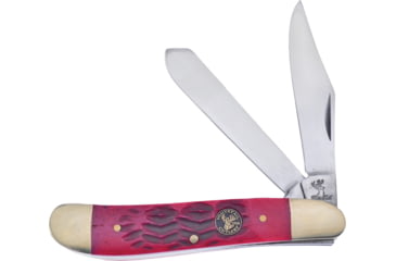 Image of Frost Dog Leg Trapper Dark Red Folding Knife, Mirror finish stainless clip and spey blades, Dark red jigged bone handle, WT-951DRJB
