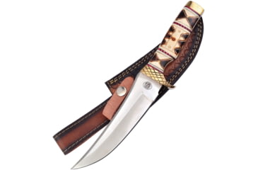 Image of Frost Falling Meadow Fixed Blade Knife, 12in Overall, 7in, Satin Stainless Blade, Green/White Bone Handle, Leather Sheath, CW-0162WBRB