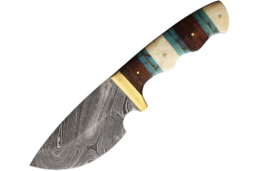 Image of Frost Fireblaze Skinner Knife, 9.5in Overall, 4.5in, Damascus Steel Blade, Wood/Bone Handle, Leather Sheath, CSW-003DSBWW