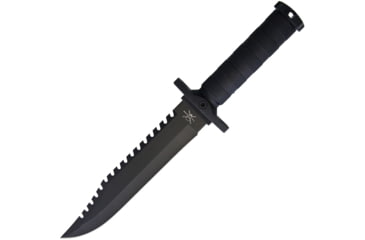 Image of Frost Fixed Blade Knife Tac Xtreme 14in overall, 8.5 black finish sawback 3Cr13 stainless clip poi, Black rubberized synthetic handle, TX-43B/B