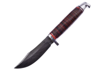 Image of Frost Fixed Blade Stacked Leather Knife, 7.5in Overall, 3.75in Damascus Steel Clip Point Blade, Stacked Leather Handle, Leather Sheath, WT-1028D
