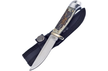 Image of Frost Stag Resin Fixed Blade Knife, 6.5in Overall, 4in, Satin Finish Stainless Blade, Stag Bone Resin Handle, Nylon Sheath, SW-600SBR