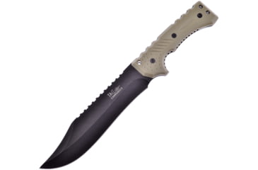 Image of Frost Guardsman Bowie Knife, 13in Overall, 7.5in, Black Coated Sawback Stainless Bowie Blade, Sand Plastic Handle, Plastic Sheath, TC-73SAND