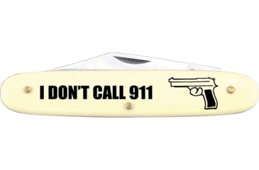 Image of Frost I Don't Call 911 Folding Knife, 2.38in Satin SS Clip Blade, Yellow Synthetic Handle, I Don'T Call 911 Artwork, N-911