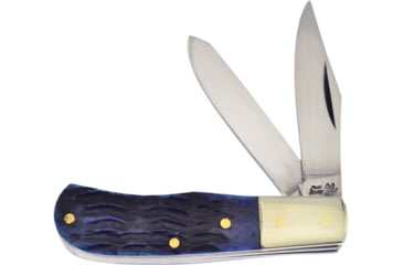 Image of Frost Jim Bowie Trapper Blue Pk Bone Folding Knife, Mirror SS Clip/ Spey Blades, Blue Pick Bone Handle, Nickel Silver Bolster, blue, 14-100BLPB