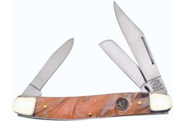 Image of Frost Large Stockman Gold Resin Crowing Rooster Folding Knife, Mirror SS Clip/Sheepsfoot/Spey Blades, Gold Resin Handle, Nickel Silver Bolster, Inlay Shield, Gold, CR-066CG
