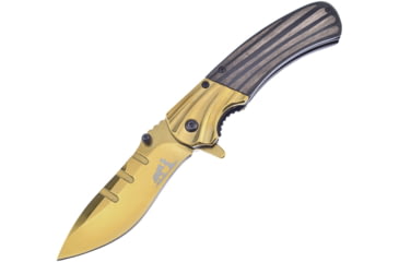 Image of Frost Linerlock A/O Folding Knife, 4 gold TiNi coated stainless blade, Black pakkawood handle, BKH-008