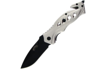 Image of Frost Silver A/O Folding Knife, 4.75in Closed, 3.5in, Black Stainless Blade, Silver Anodized Aluminum Handle, 18-282S