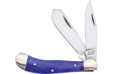 Image of Frost Little Saddlehorn Blue Folding Knife, 3.25in Closed, Mirror Stainless Clip/Skinner Blades, Blue Smooth Bone Handle, 14-096BLSB