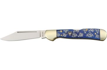 Image of Frost Masonic Midlock Folding Knife, 2.625in, Stainless Clip Blade, Blue Smooth Bone Handle FMAS165BL