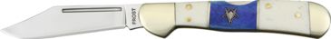 Image of Frost Masonic Midlock Folding Knife, 2.625in, Stainless Clip Blade, White/Blue Smooth Bone Handle FMAS165WBW