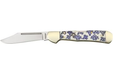 Image of Frost Masonic Midlock Folding Knife, 2.625in, Stainless Clip Blade, White Smooth Bone Handle FMAS165WB