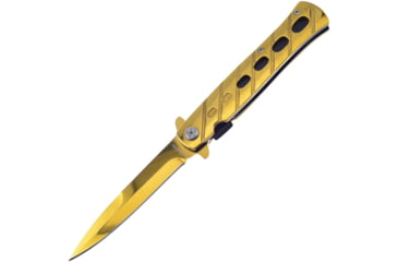 Image of Frost Milano Stiletto Gold TiNi A/O Folding Knife, 5in Closed, 4in, Gold TiNi Blade, Gold TiNi Stainless Handle, IS-005GD