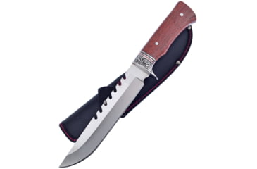 Image of Frost Pakkawood Bowie Knife, 12.5in Overall, 9in, Satin Sawback 3Cr13 SS Blade, Brown Pakkawood Handle, Nylon Sheath, SHP-155PW