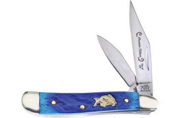 Image of Frost Peanut Blue Jig Bone Bulldog Folding Knife, Mirror SS Clip/Pen Blades, Blue Jigged Bone Handle, Nickel Silver Bolster, Blue, BDG-107DBJB