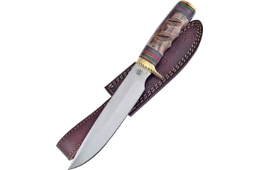 Image of Frost Silent Bear Bowie Brown Bone Knife, Chipaway, 11.75in Overall, 7in Satin SS Clip Point Blade, Brass Guard, Brown Bone And Pakkawood Handle, Brown Leather Sheath, CW-08BRB