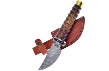 Image of Frost Damascus Skinner Knife, 9.5in Overall, 4in, Damascus Steel Blade, Brass Wire Wrapped Rosewood Handle, Leather Sheath, VFD-55