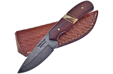 Image of Frost Skinner Rosewood Stag Knife, 7.25in Overall, 3.25in Damascus Steel Blade, Rosewood And Stag Handle, Brown Leather Sheath, VFD-34RW/ST
