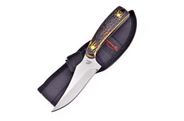 Image of Frost Skinner Stag Bone Resin Knife, Ocee River, 7in Overall, 3.25in Satin SS Clip Point Blade, Imitation Stag Handle, Black Nylon Sheath, OC-534SBR