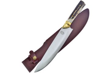Image of Frost Stag Bowie Fixed Blade Knife, 10in, Stainless Steel, Standard Edge, Satin, Stag Handle FCSC001