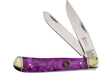 Image of Frost Steel Warrior Trapper Purple Folding Knife,Stainless Steel,Clip and Spey,Grape Ape,Celluloid Handle FSW108GA