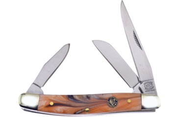 Image of Frost Stockman Gold Resin Crowing Rooster Folding Knife, Mirror SS Clip/Sheepsfoot/Spey Blades, Gold Resin Handle, Nickel Silver Bolster, Inlay Shield, Gold, CR-509CG
