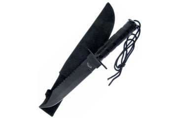 Image of Frost Black Survival Knife, 14in Overall, 7.5in, Black SS Clip Point/Sawback Blade, Black Aluminum Handle, Nylon Sheath, HK6080-145B