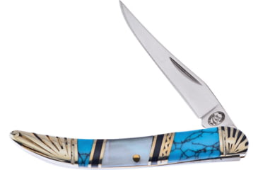 Image of Frost Toothpick Silverhorse Folding Knife, Blue turquoise and pearl handle, SHS-109BBW