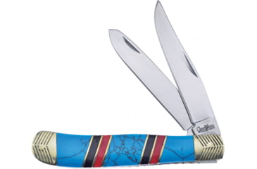 Image of Frost Trapper Turquoise Folding Knife, Mirror finish stainless clip and spey blades, Turquoise, black, and red synthetic handle, CSW-108BL/F