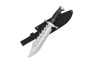 Image of Frost Ultimate Warrior Bowie Fixed Blade Knife, 15in Overall, 9.5in Satin SS Clip Point Blade, Black Finger Grooved Pakkawood Handle, SS Guard And Pommel, Black Nylon Belt Sheath, Black, 18-171BPW