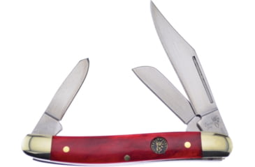 Image of Frost Wrangler Red Bone Folding Knife, Satin SS Clip/Sheepsfoot/Spey Blades, Red Smooth Bone Handle, TS-797RSB