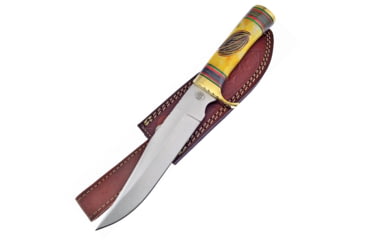 Image of Frost Young Deer Bowie Yellow Bone Knife, Chipaway, 12.25in Overall, 7.25in Satin SS Clip Point Blade, Brass Guard, Yellow Bone And Pakkawood Handle, Brown Leather Sheath, CW-601YB