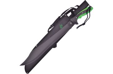 Image of Frost Zombie Machete Fixed Blade Knife, 18in, Stainless Steel, Standard Edge, Sawback, Black, Black and Green, Rubber Handle FTA051BG